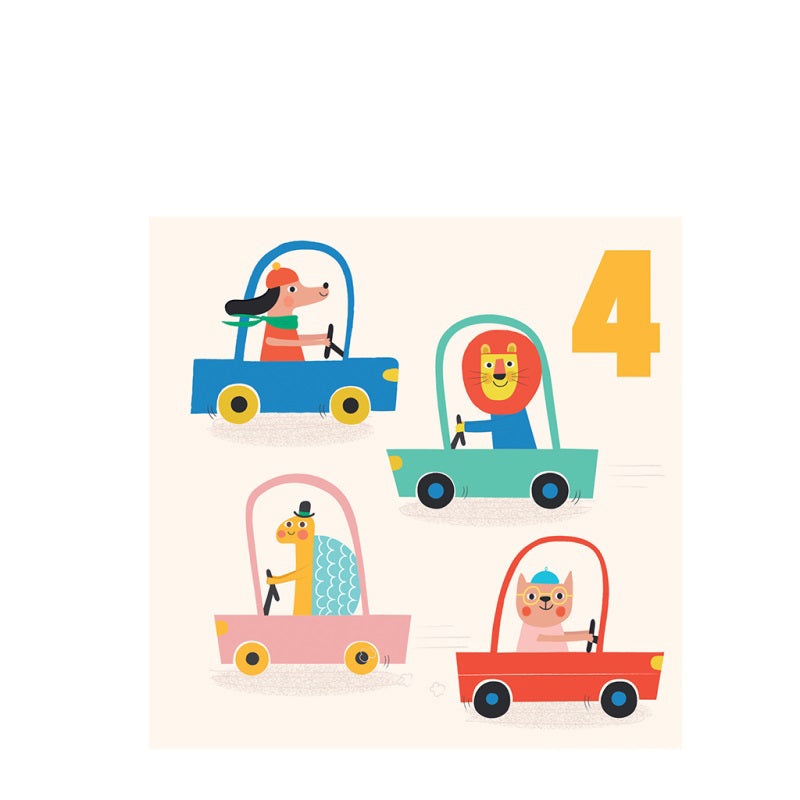 Rex Birthday Card - Driving Animals 'Four'