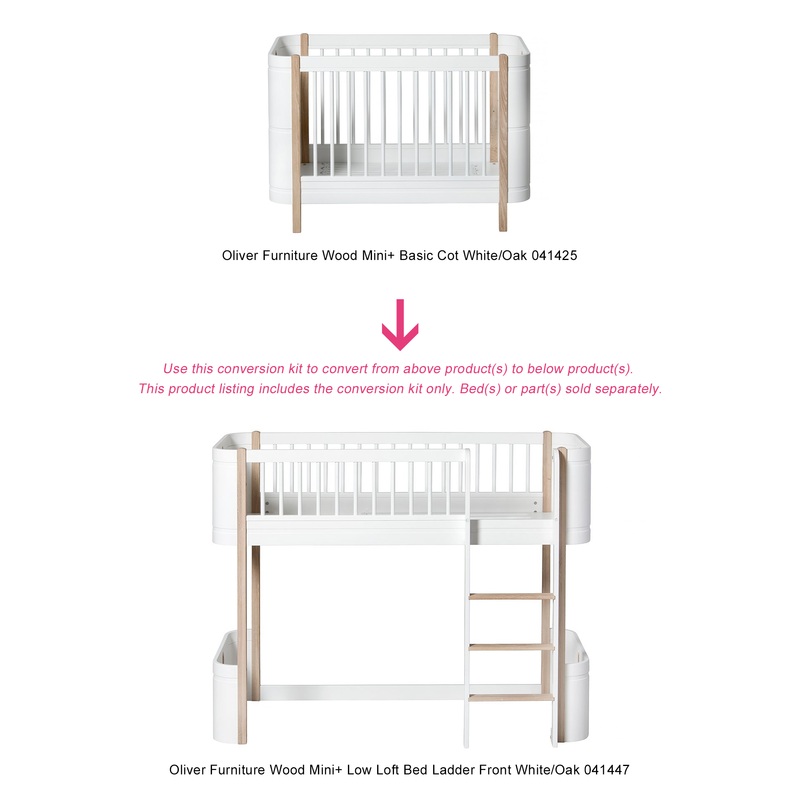Oliver Furniture Conversion Kit - Wood Mini+ Basic to Wood Low Loft Bed Ladder Front White/Oak (Pre-Order; Est. Delivery in 6-10 Weeks)