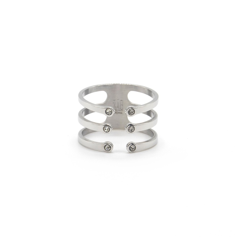 Zag Bijoux Ring SRR5600 6 White Stones Steel