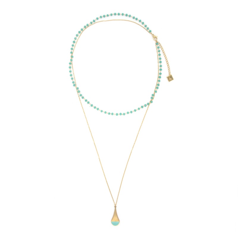 Zag Bijoux Necklace SN3986 Turquoise Stone Gold