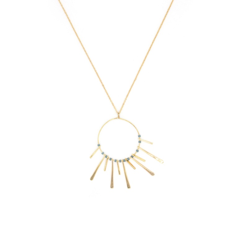 Zag Bijoux Necklace SNM4765 Radial Turquosie Stones Gold