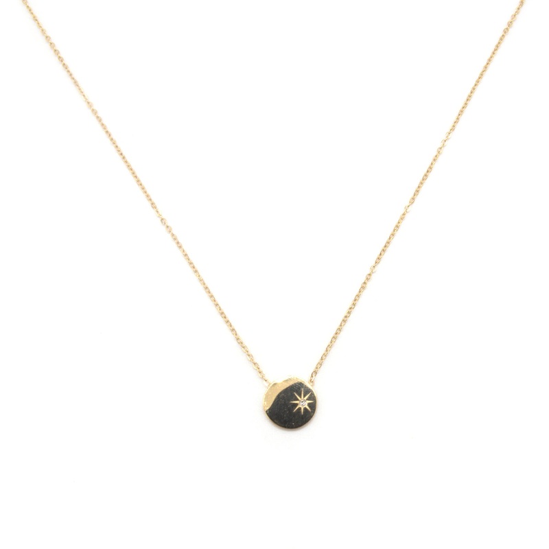 Zag Bijoux Necklace SNS3820 Circle White Stone Gold
