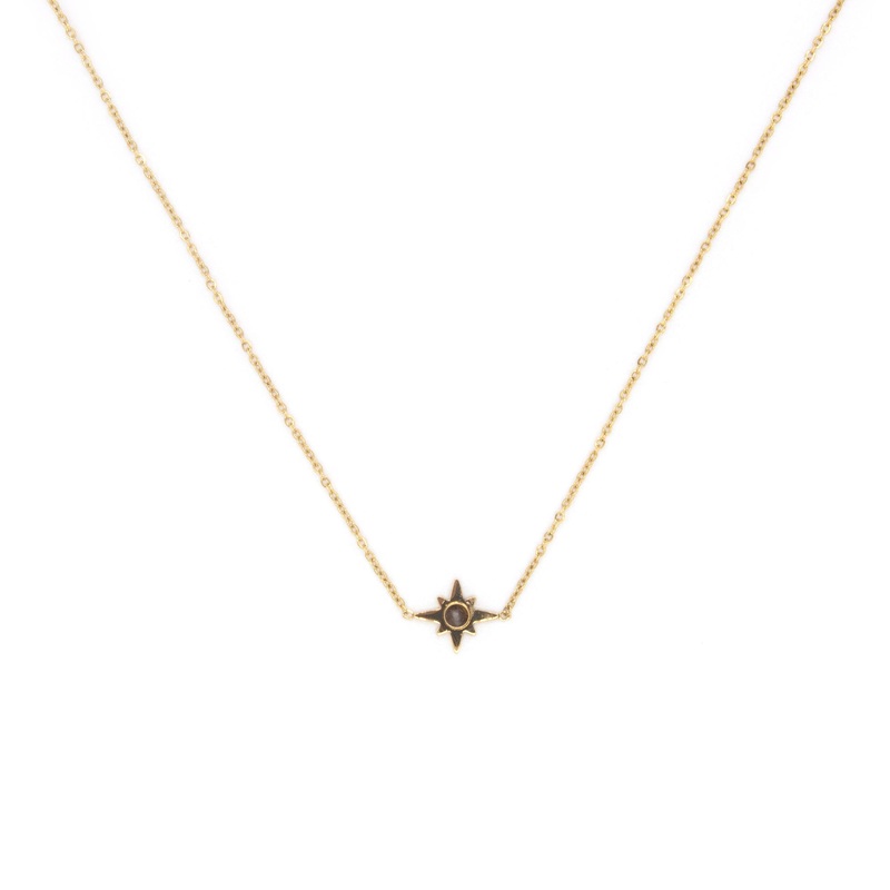 Zag Bijoux Necklace SNS5026 Brown Stone Sun Gold