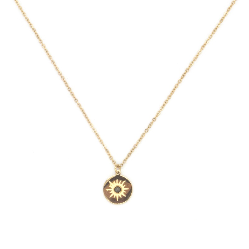 Zag Bijoux Necklace SNS5459 Brown Stone Circle with Sun Gold