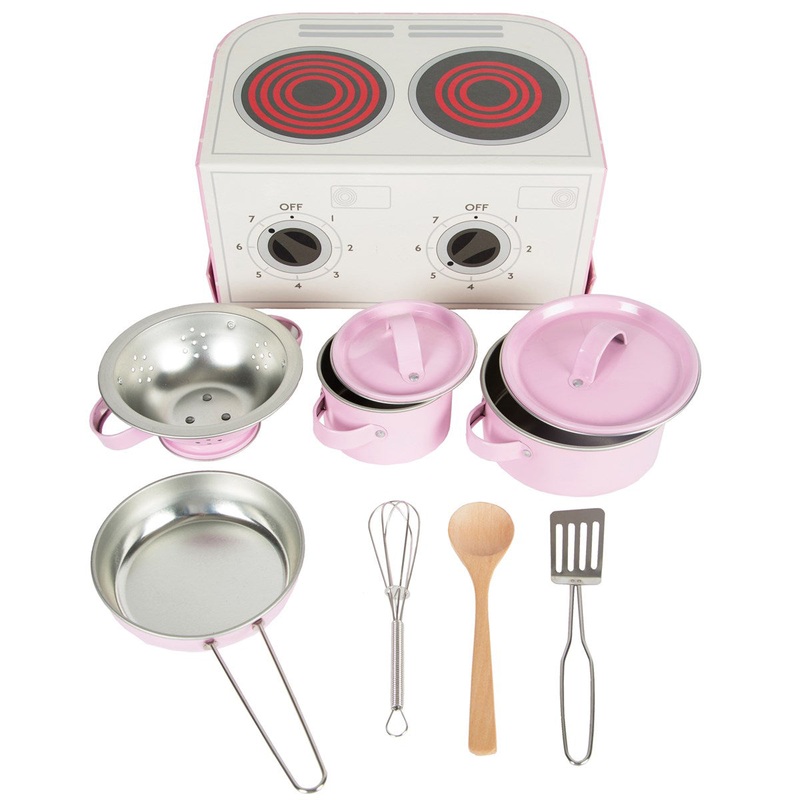 RJB Stone Kids Kitchen Cooking Box Set-Pink Polka Dot