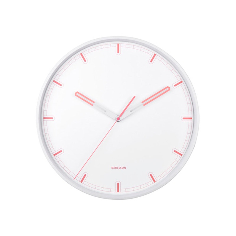 Present Time Wall Clock Dipped Iron White with Coral Pink