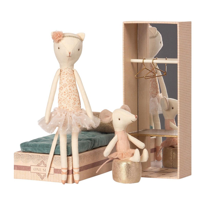 Maileg Dancing Cat and Mouse in Shoebox