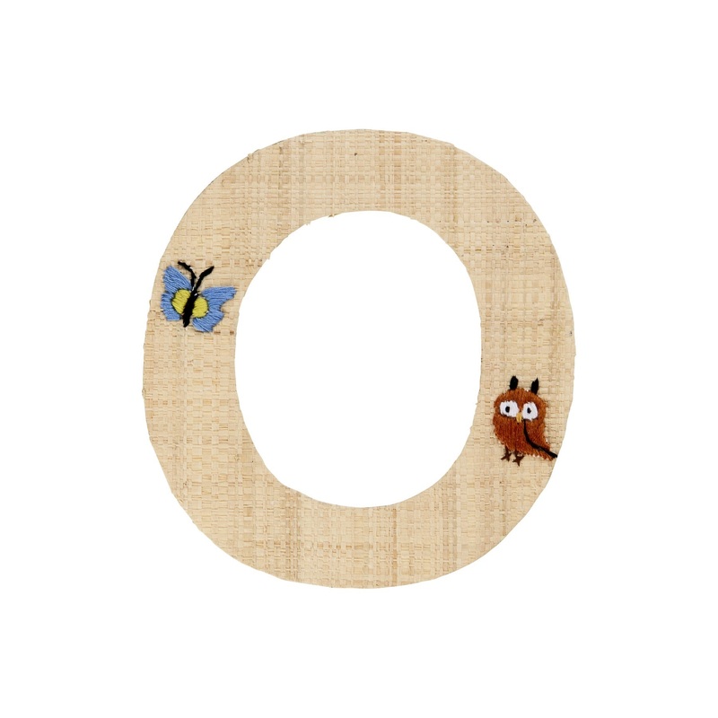 Rice DK Raffia Sticker Letter in Nature with Butterfly and Owl Embroidery - O