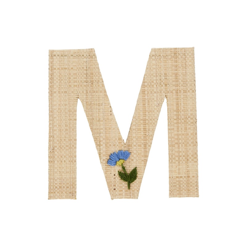Rice DK Raffia Sticker Letter in Nature with Flower Embroidery - M