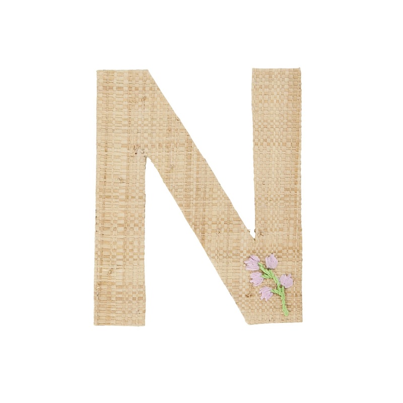 Rice DK Raffia Sticker Letter in Nature with Flower Embroidery - N