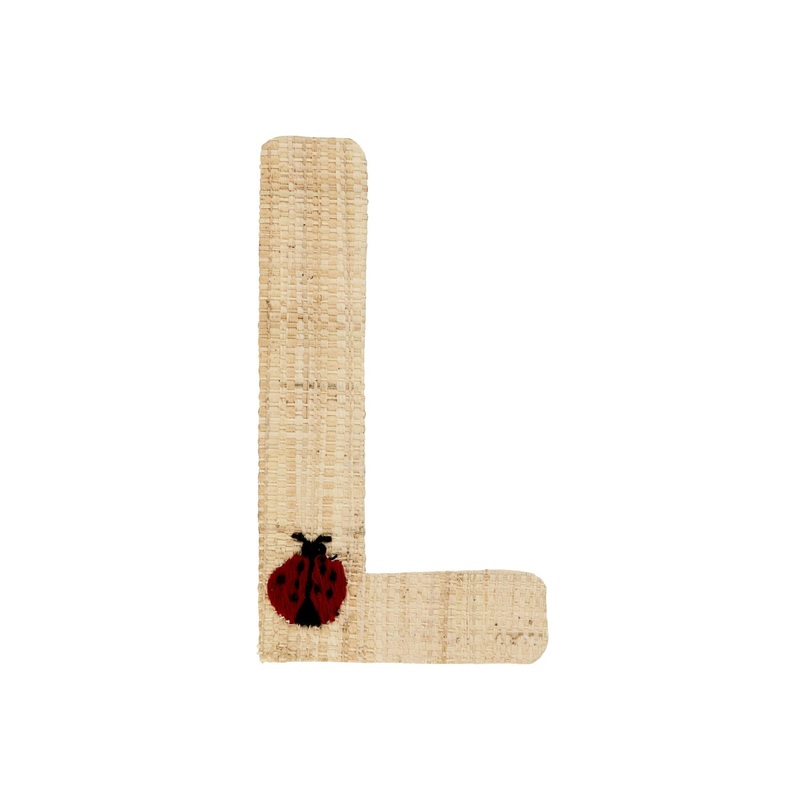 Rice DK Raffia Sticker Letter in Nature with Ladybug Embroidery - L