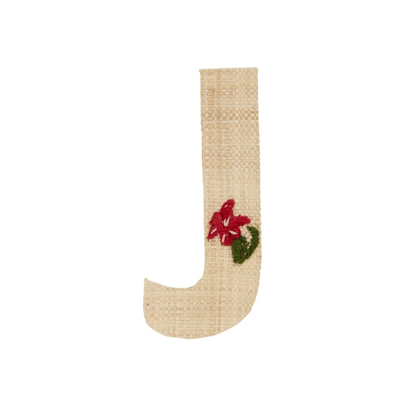 Rice DK Raffia Sticker Letter in Nature with Red Flower Embroidery - J