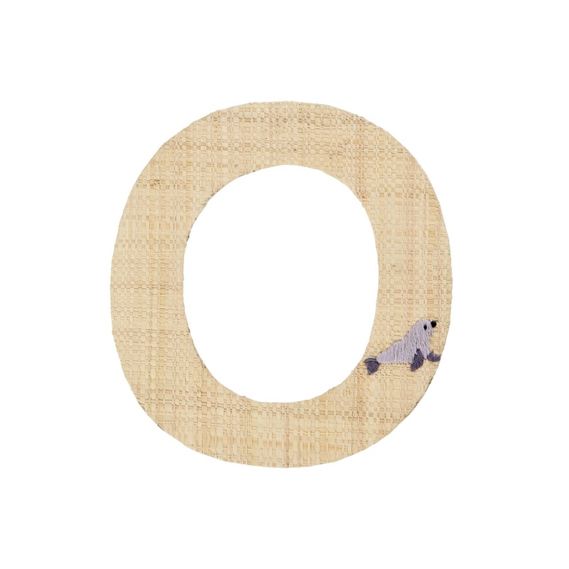 Rice DK Raffia Sticker Letter in Nature with Seal Embroidery - O