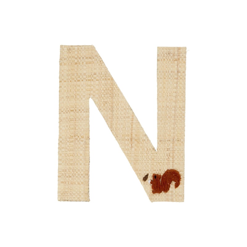 Rice DK Raffia Sticker Letter in Nature with Squirrel Embroidery - N