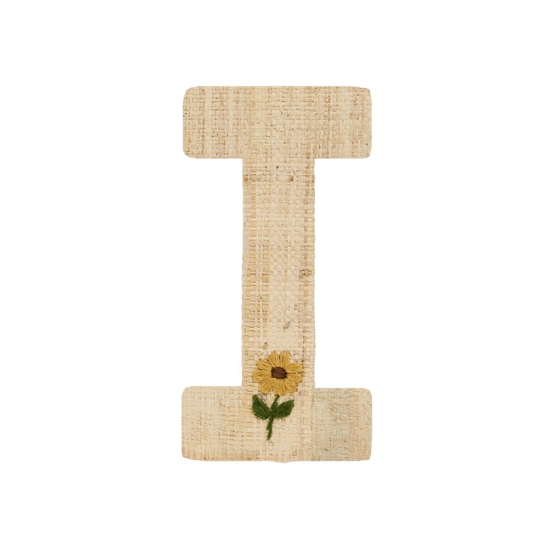 Rice DK Raffia Sticker Letter in Nature with Yellow Flower Embroidery - I