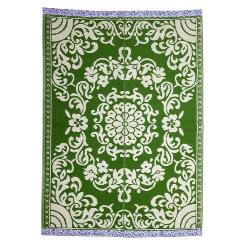 Rice DK Recycled Plastic Carpet with Green Design with Flower Borders - Large