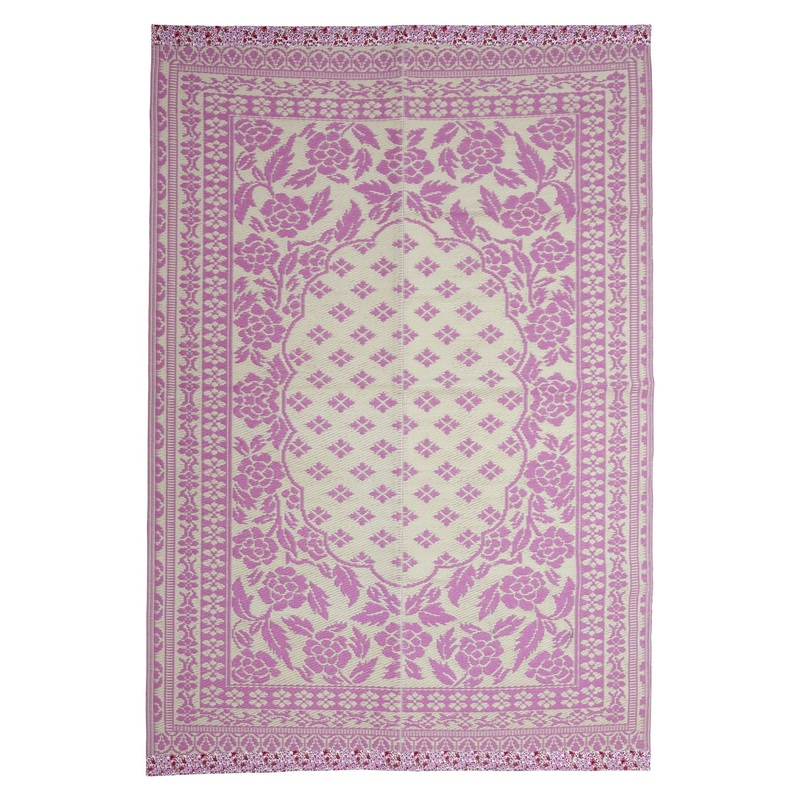 Rice DK Recycled Plastic Carpet with Pink Design with Flower Borders - Large