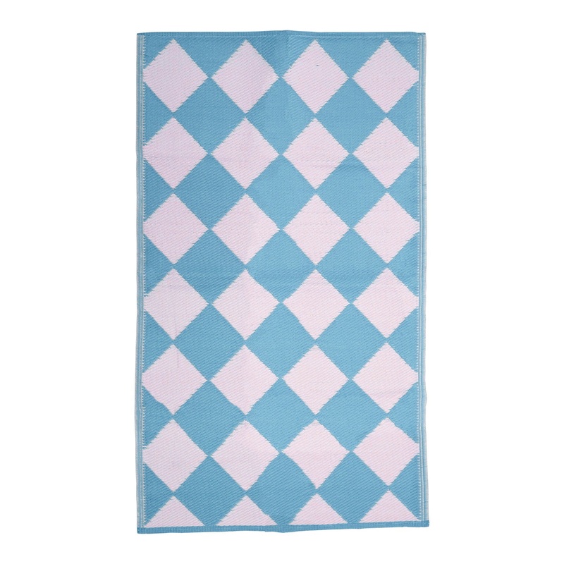 Rice DK Recycled Plastic Runner with Blue Harlequin Checkers