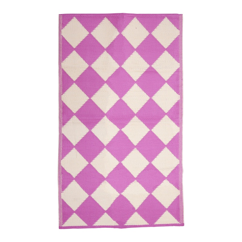 Rice DK Recycled Plastic Runner with Soft Pink Harlequin Checkers