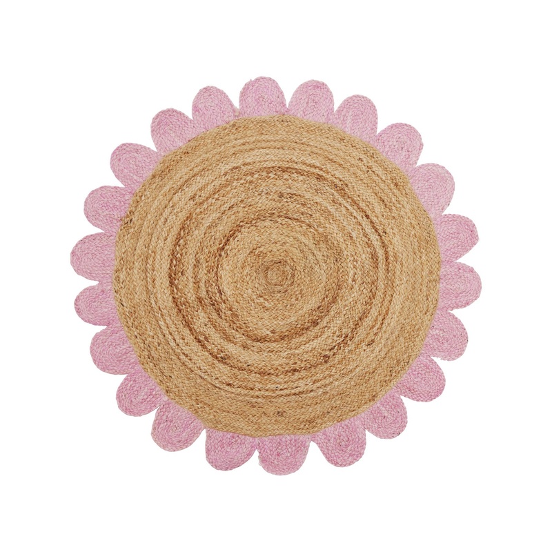 Rice DK Round Jute Rug with Pink Edge