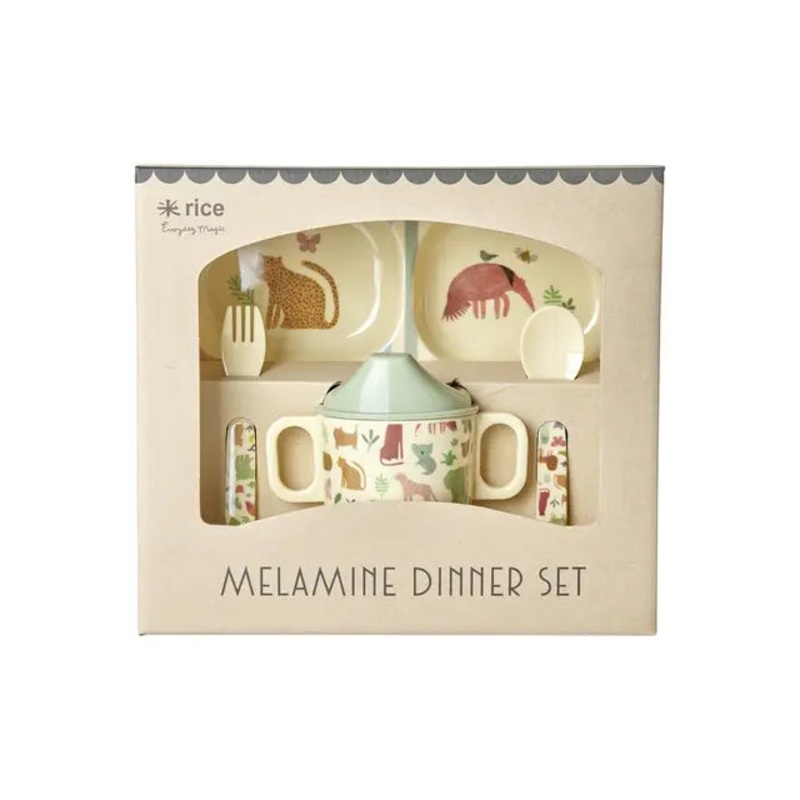 Rice DK Melamine Baby Dinner Set in Gift Box - Sweet Jungle Print - 4pcs