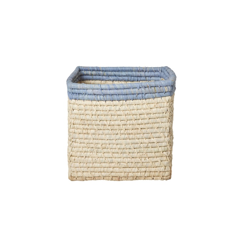 Rice DK Raffia Basket without Handles in Nature with Blue Border