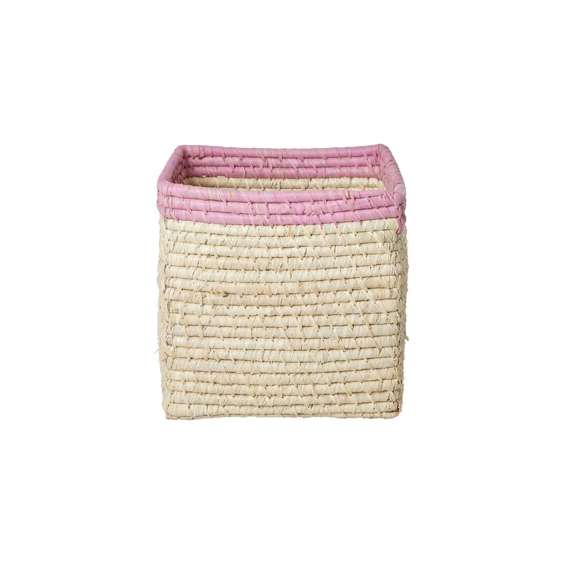 Rice DK Raffia Basket without Handles in Nature with Soft Pink Border