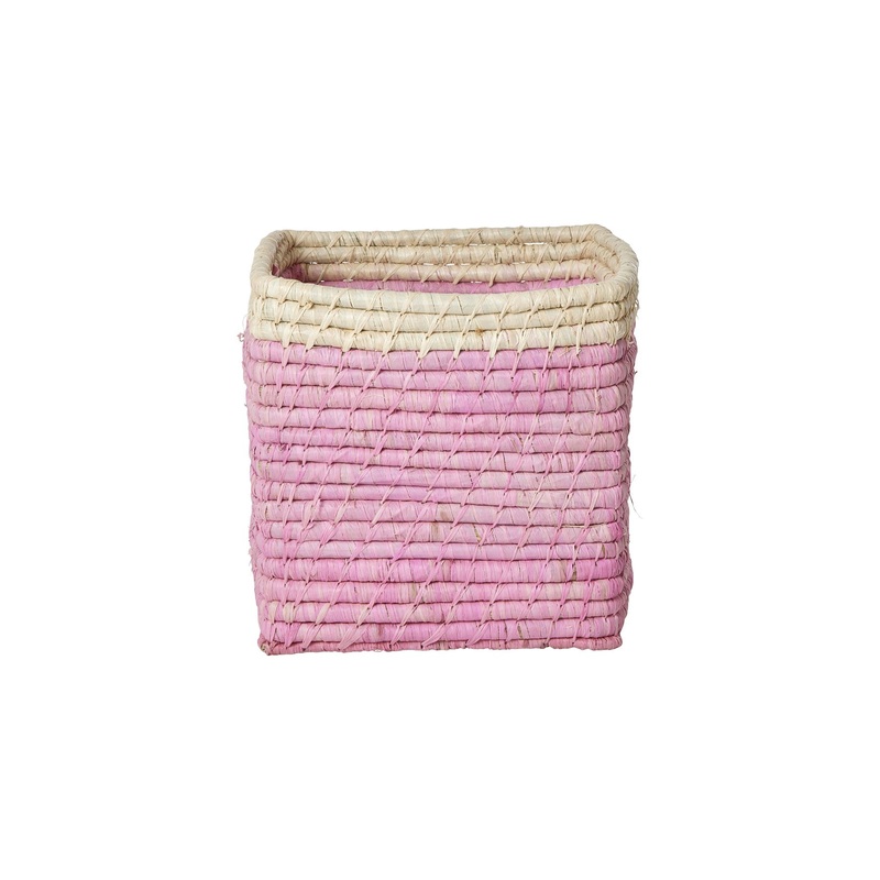 Rice DK Raffia Basket without Handles in Soft Pink with Nature Border