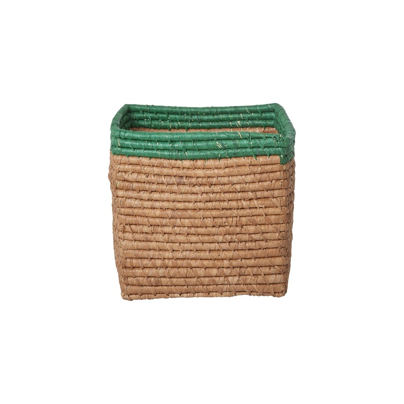 Rice DK Raffia Basket without Handles in Tea with Green Border