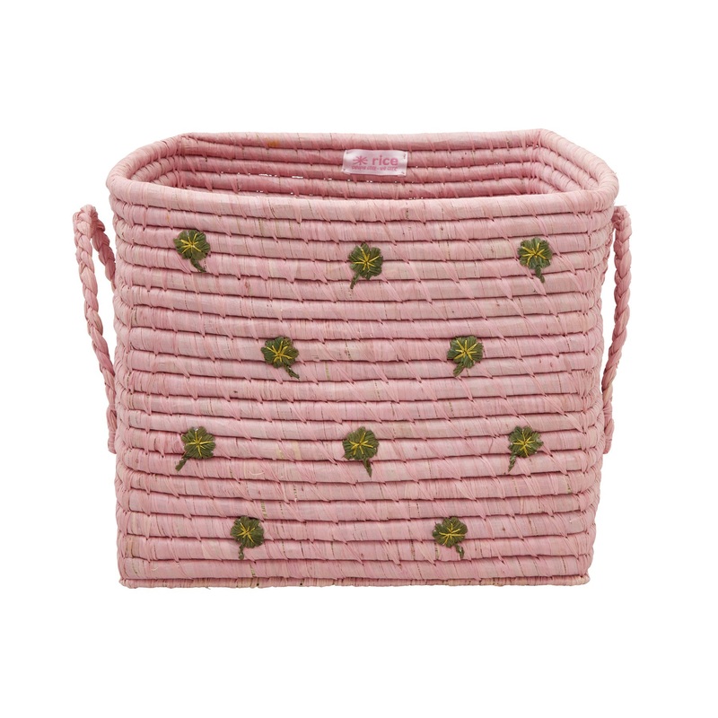 Rice DK Raffia Square Basket with Clovers in Pink