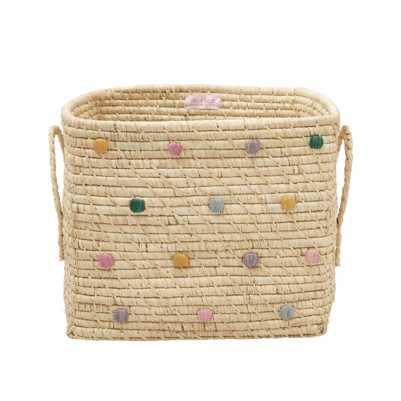 Rice DK Raffia Square Basket with Dots