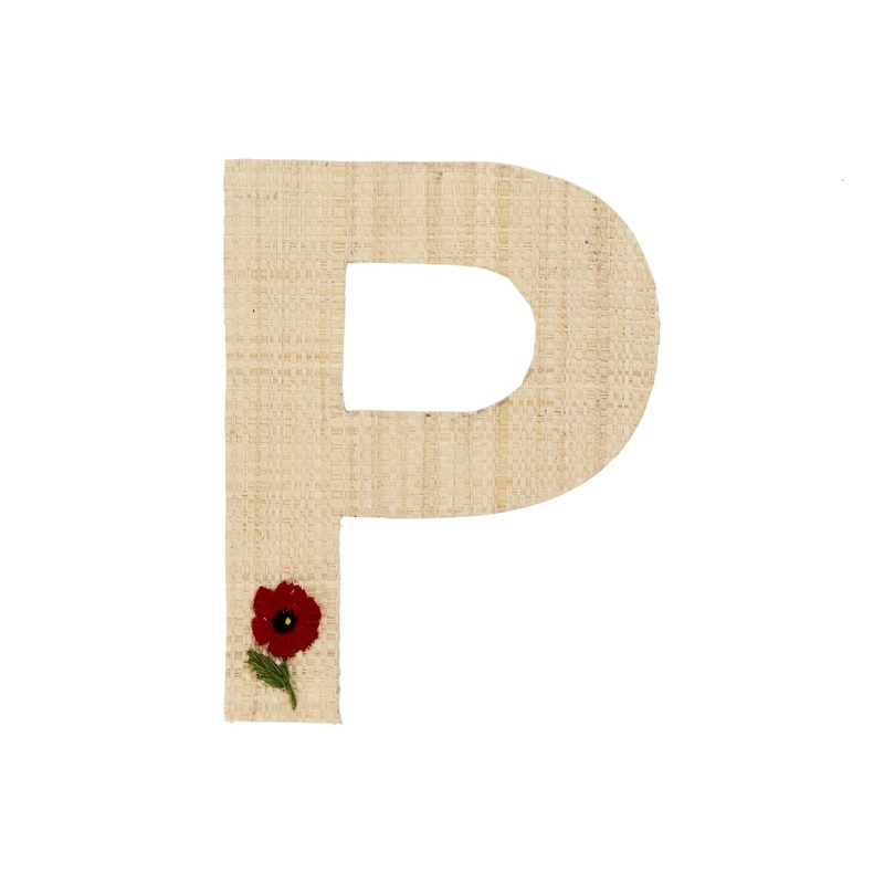 Rice DK Raffia Sticker Letter in Nature with Flower Embroidery - P