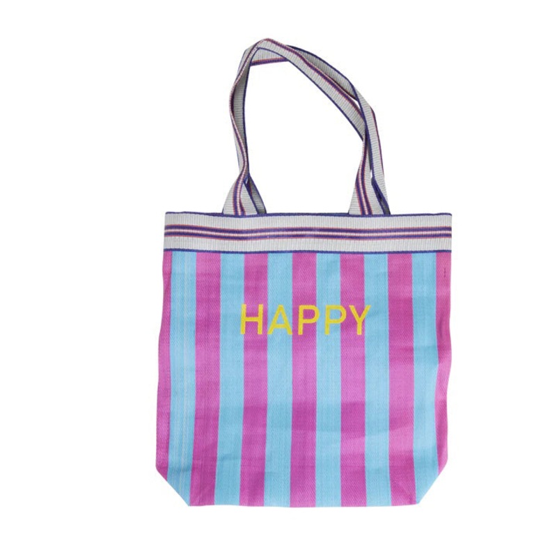 Rice DK Recycled Plastic Shopping Bag with Blue and Purple Stripes