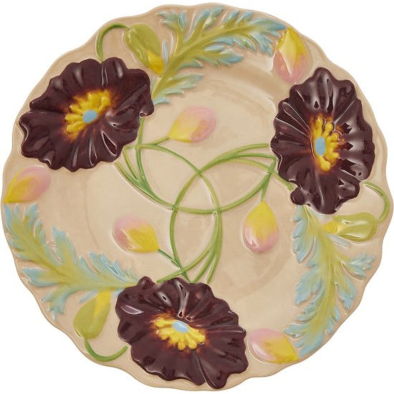 Rice DK Ceramic Cake Plate with Embossed Flower Design - Soft Sand