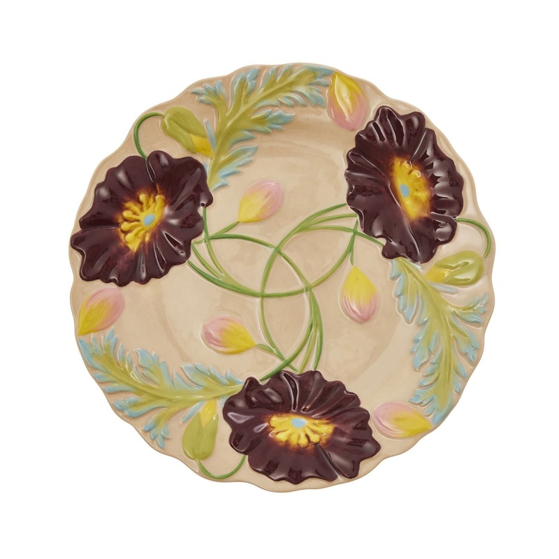 Rice DK Ceramic Lunch Plate with Embossed Flower Design - Soft Sand