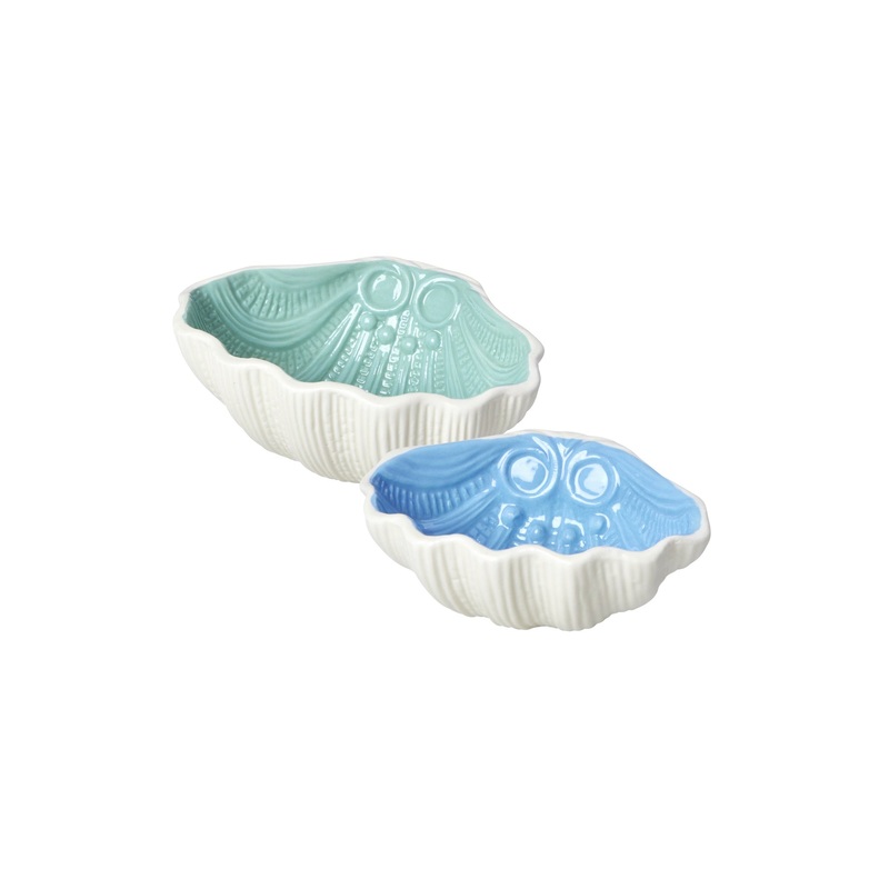 Rice DK Ceramic Shell Bowl in Blue and Green - Set of 2