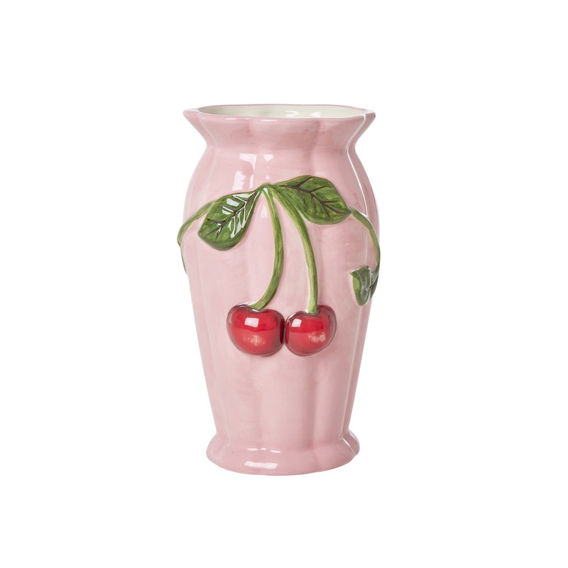 Rice DK Ceramic Vase with Cherry Sculpture - Pink