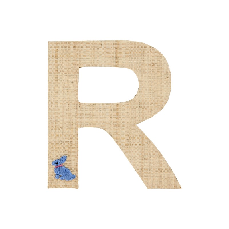 Rice DK Raffia Sticker Letter in Nature with Bunny Embroidery - R
