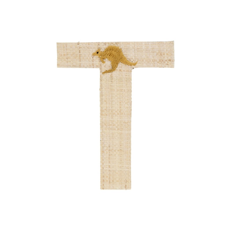 Rice DK Raffia Sticker Letter in Nature with Cangaroo Embroidery - T