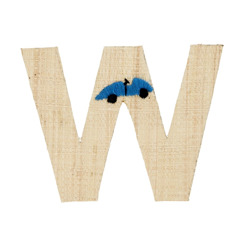 Rice DK Raffia Sticker Letter in Nature With Car Embroidery - W