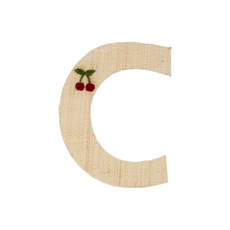 Rice DK Raffia Sticker Letter in Nature with Cherry Embroidery - C