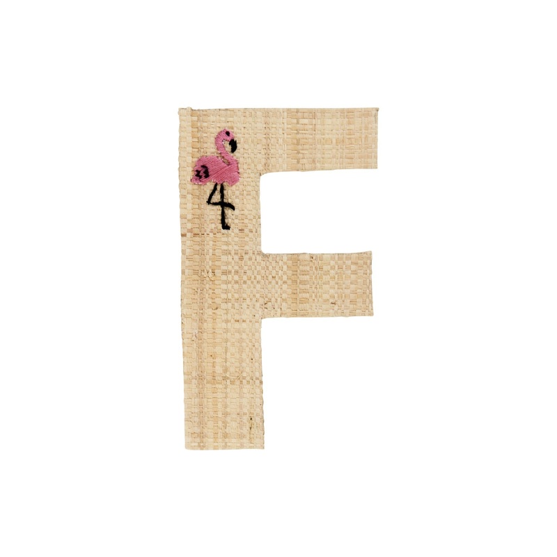 Rice DK Raffia Sticker Letter in Nature with Flamingo Embroidery - F