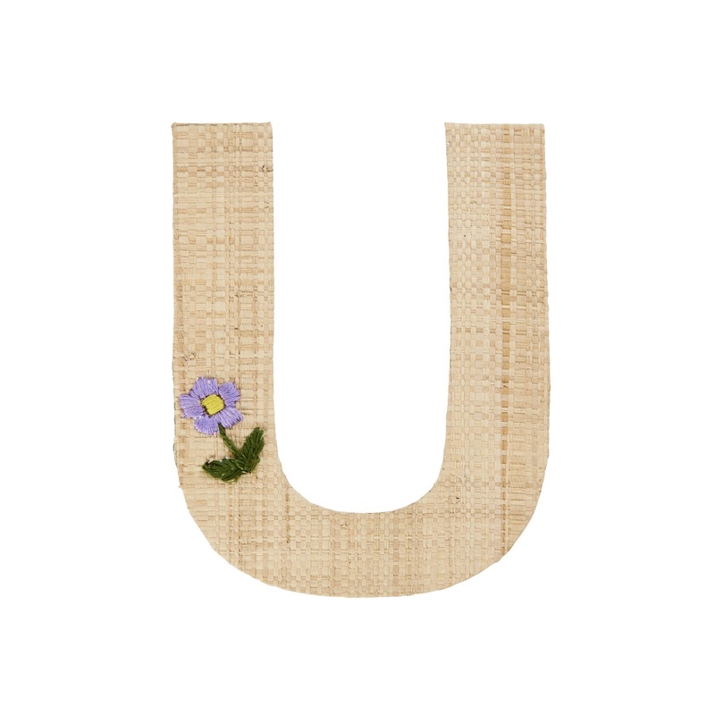 Rice DK Raffia Sticker Letter in Nature with Flower Embroidery - U