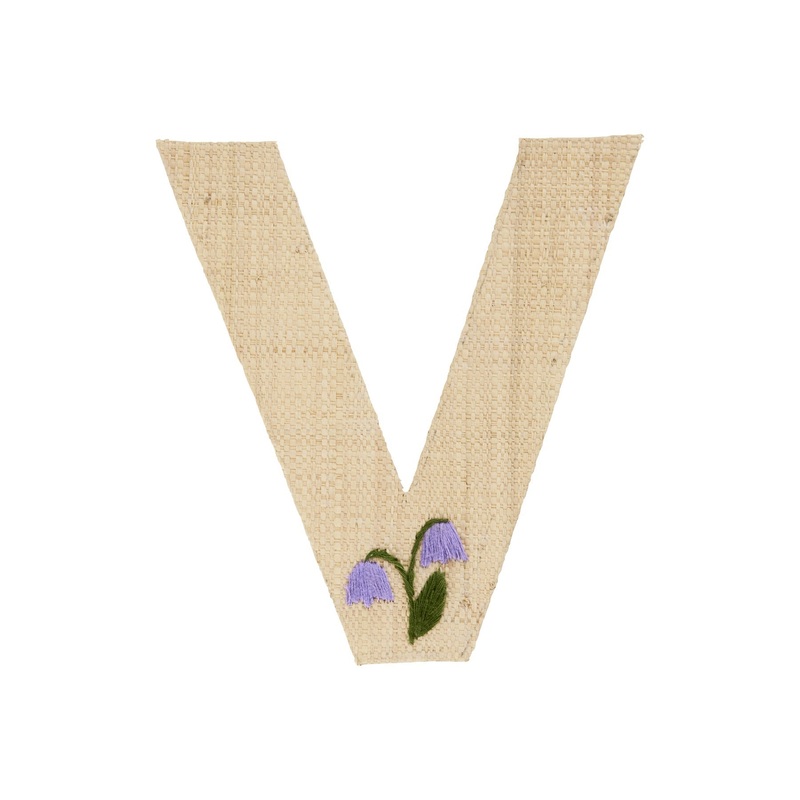 Rice DK Raffia Sticker Letter in Nature with Flower Embroidery - V