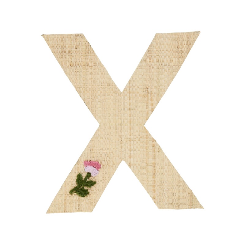 Rice DK Raffia Sticker Letter in Nature with Flower Embroidery - X