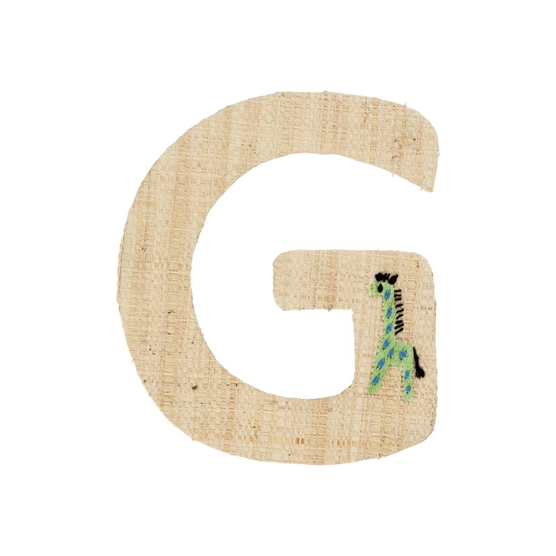 Rice DK Raffia Sticker Letter in Nature with Green Giraffe Embroidery - G