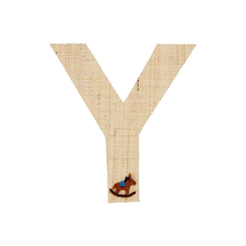 Rice DK Raffia Sticker Letter in Nature with Rocking Horse Embroidery - Y