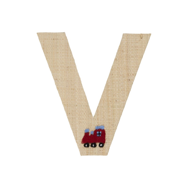 Rice DK Raffia Sticker Letter in Nature with Train Embroidery - V