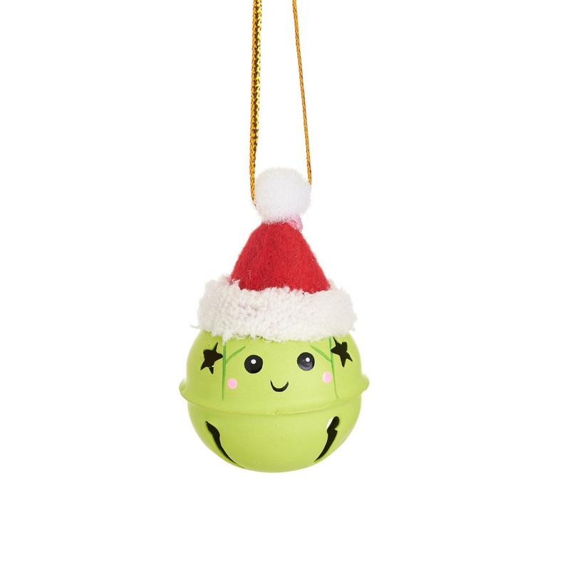 RJB Stone Brussel Sprout in Santa Hat Hanging Bell Decoration