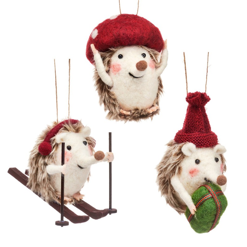 RJB Stone Festive Hedgehogs Felt Hanging Decoration- Assorted